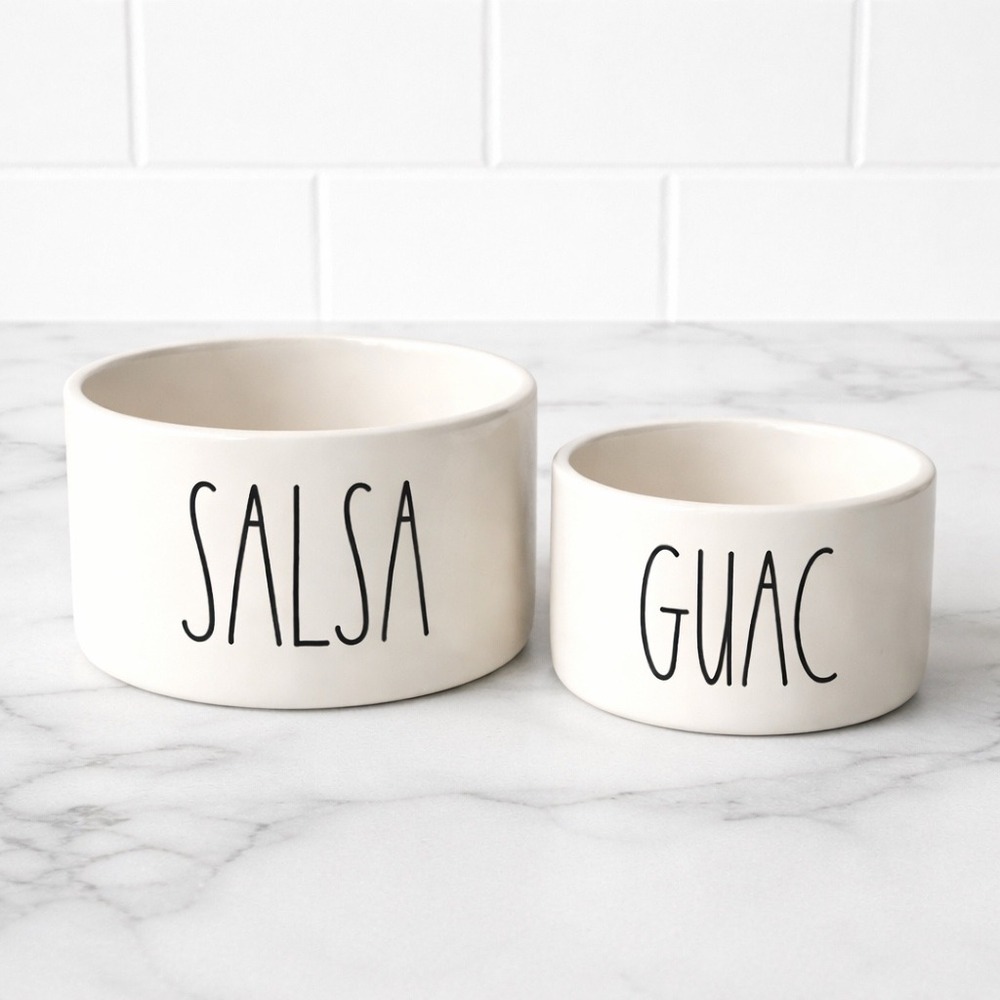 Rae Dunn SALSA GUAC Bowl Set Ceramic Dip Serving Farmhouse EUC